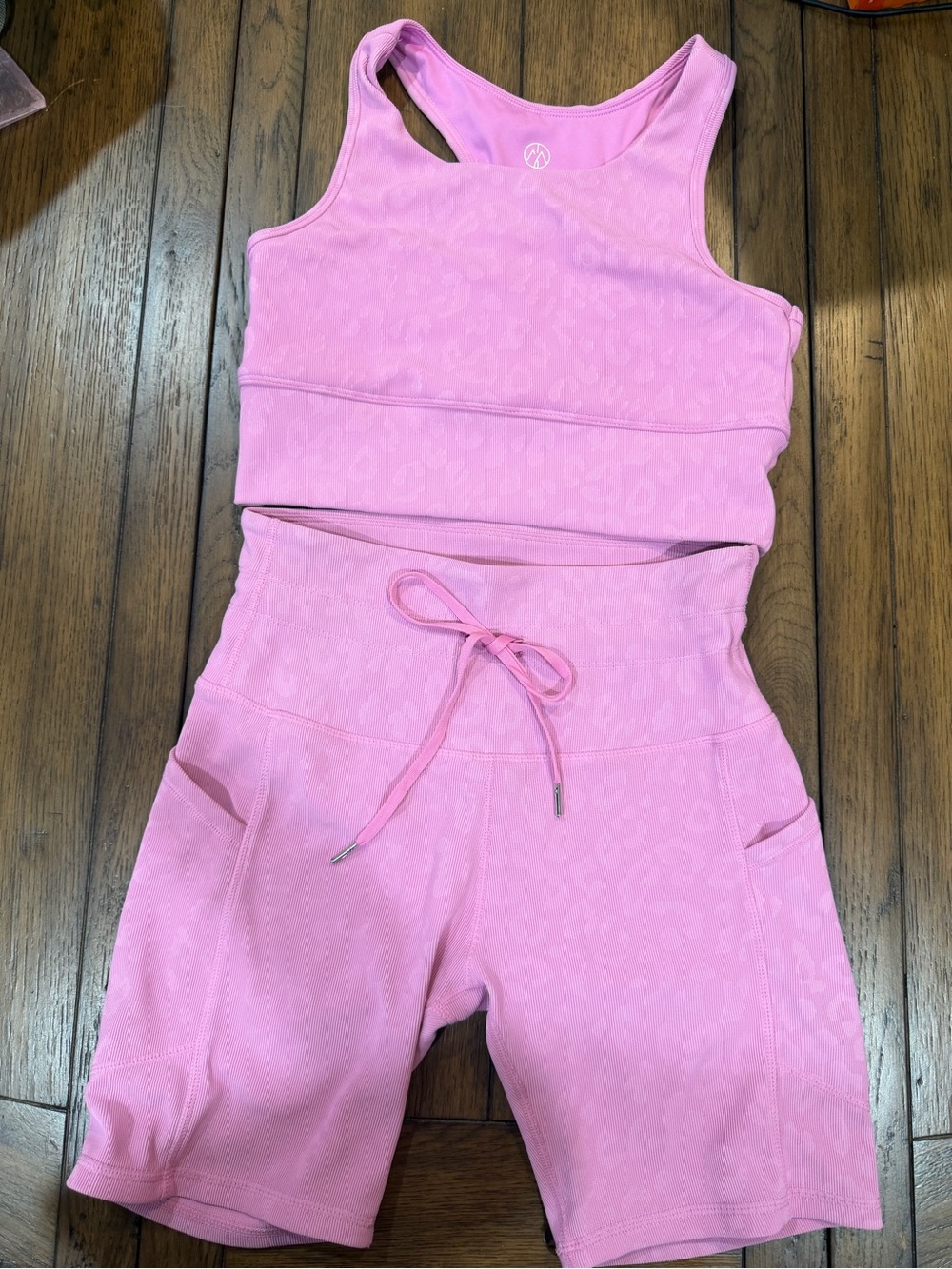 Pink Women's Racerback Tank Top and High-Waist Bike Shorts Set